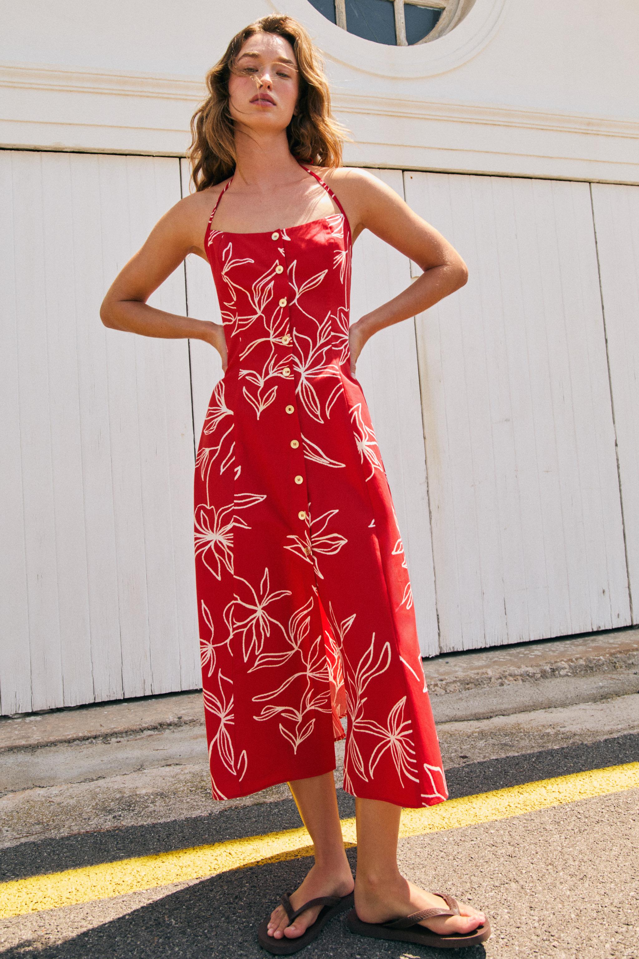 PRINTED POPLIN MIDI DRESS